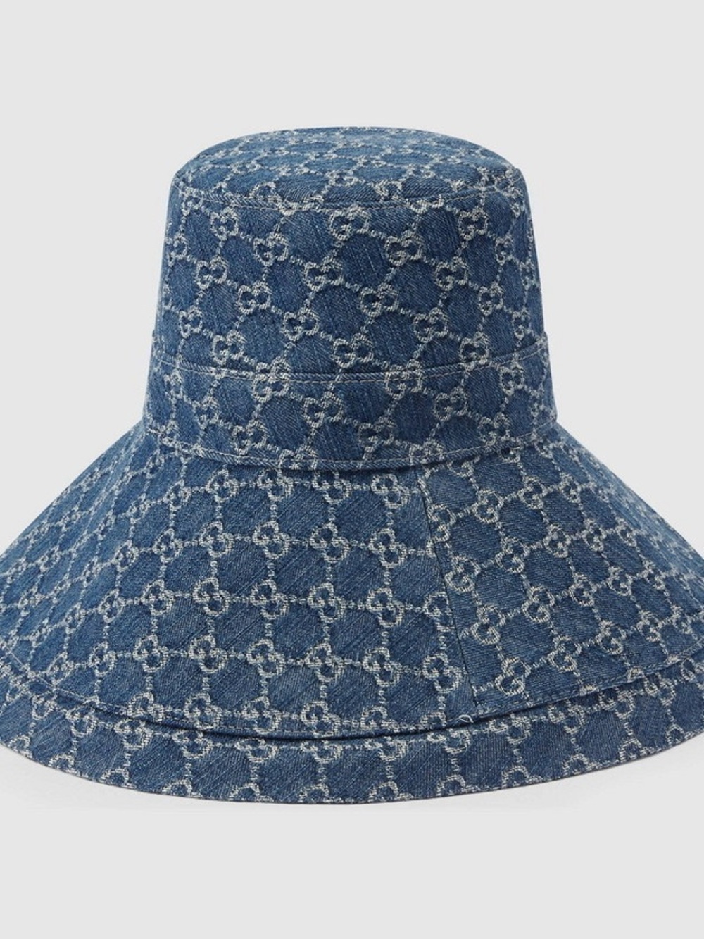 Denim Monogram Large Brim Bucket Hat Jacquard Navy Blue Canvas Sun Beach - Picture 2 of 13